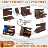 Wooden Desk Organizer for Men – Multi-Function Phone Stand, Watch & Glasses Holder, Key & Wallet Tray (Vintage Brown) - 45-Degree Angle