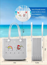 EVA Beach Tote Bag for Swimming, Pool & Travel – Waterproof Washable Rubber Handbag with 2 Random Charms, Lightweight & Sand-Resistant (White)  | Other Colors Available in Store
