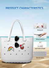 EVA Beach Tote Bag for Swimming, Pool & Travel – Waterproof Washable Rubber Handbag with 2 Random Charms, Lightweight & Sand-Resistant (White)  | Other Colors Available in Store - Rear View