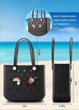 EVA Beach Tote Bag for Swimming, Pool & Travel – Waterproof Washable Rubber Handbag with 2 Random Charms, Lightweight & Sand-Resistant (Black) | Other Colors Available in Store