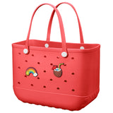 EVA Beach Tote Bag for Swimming, Pool & Travel – Waterproof Washable Rubber Handbag with 2 Random Charms, Lightweight & Sand-Resistant (Red)  | Other Colors Available in Store