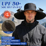 Solar-Powered Dual-Fan Sun Hat – UPF 50+ Wide-Brim Outdoor Hat with 2 USB/Solar Rechargeable Fans, Adjustable Strap, Breathable Mesh, for Fishing, Hiking, Beach & Gardening; Unisex Cooling Cap with 800mAh Battery (Khaki) - Side View