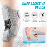 Knee Assistive Brace with Carbon Steel Spring Support – Breathable Perforated Sleeve, Adjustable Straps, Joint Stabilization & Pain Relief for Walking, Running, Hiking, Rehabilitation; Unisex Design for Men & Women (Grey) - Front View