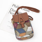 Color-Block Diamond Pattern PU Leather Crossbody Phone Bag – Retro Mini Wallet with Adjustable Strap & Dual Zipper Closure (Brown)