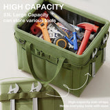Heavy-Duty Foldable Tool Bag with Side Pockets – Multi-Compartment Oxford Carry Organizer for Tradesmen, DIYers & Outdoor Use (Green) - Rear View