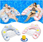 Daisy Inflatable Pool Floats 2-Pack for Adults: U-Shaped Lounge Chairs with Cup Holders, Portable for Pool, Beach, Summer Fun
