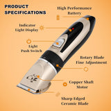 pet products Pet products Professional Rechargeable Cordless Dogs Cats Horse Grooming Clippers - Professional Pet Hair Clippers with Comb Guides for Dogs Cats Horses and Other House Animals Pet Grooming Kit - Front View