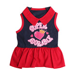 Pet products 2-Piece Dog Summer Dress Set - Team Spirit & SUPER ADORABLE Designs, Red White Stripes & Navy Blue, Peter Pan Collar, Cute Fit for Dogs（L） - Front View