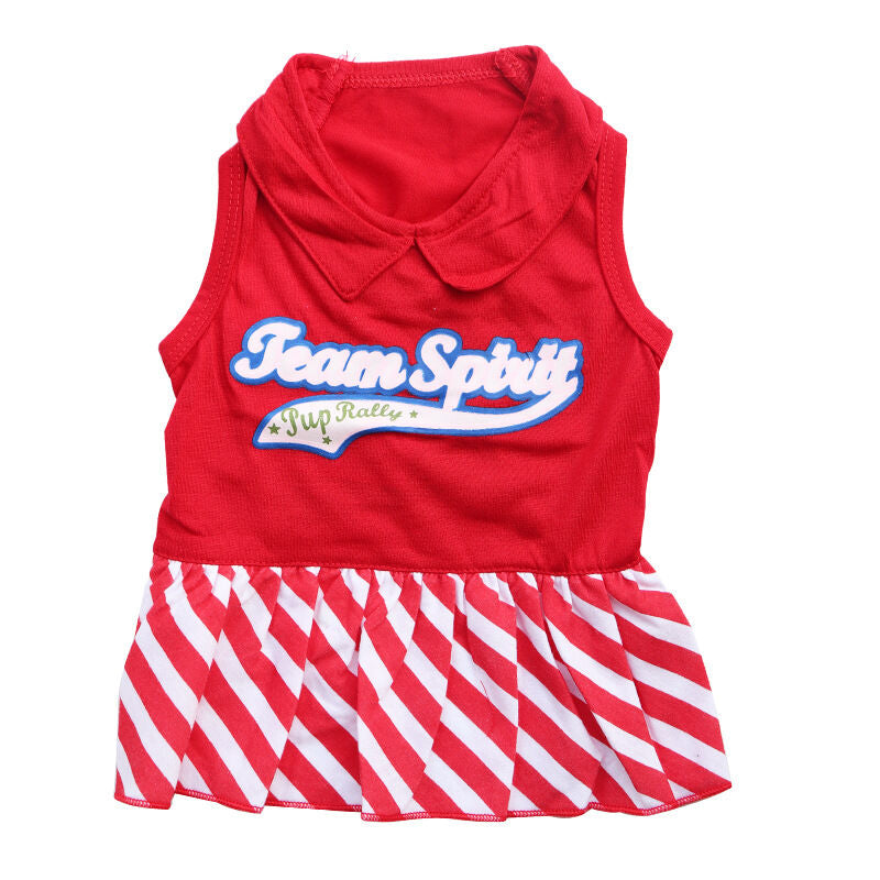 Pet products 2-Piece Dog Summer Dress Set - Team Spirit & SUPER ADORABLE Designs, Red White Stripes & Navy Blue, Peter Pan Collar, Cute Fit for Dogs（S）