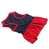 Pet products 2-Piece Dog Summer Dress Set - Team Spirit & SUPER ADORABLE Designs, Red White Stripes & Navy Blue, Peter Pan Collar, Cute Fit for Dogs（S） - Top-Down View