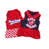 Pet products 2-Piece Dog Summer Dress Set - Team Spirit & SUPER ADORABLE Designs, Red White Stripes & Navy Blue, Peter Pan Collar, Cute Fit for Dogs（XS）