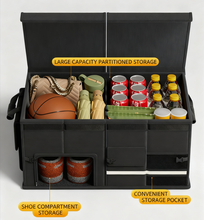 Foldable Car Trunk Organiser, 30L/60L Large Capacity Storage Box for Auto Boot, Multi-functional Cargo Container(30L,grey)