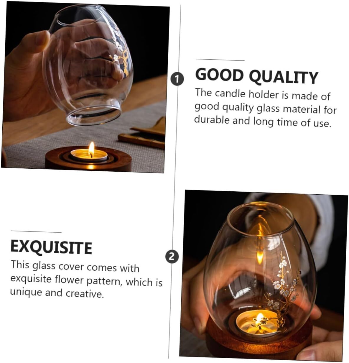 Chinese-Style Glass Candle Holder with Plum Blossom Design: 12×8cm, Windproof, Retro Zen Decor for Romantic Dinners & Home Ambiance