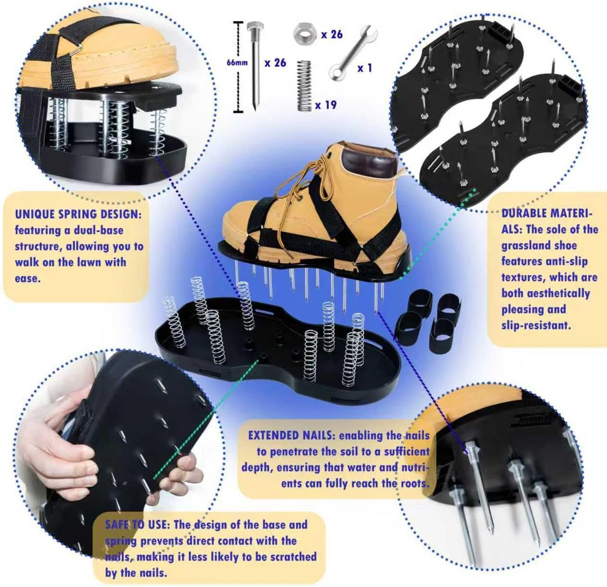Lawn Aerator Shoes with Spring Base & Spikes: Adjustable Strap, Double-Layer Design for Healthy Lawns in Australian Gardens