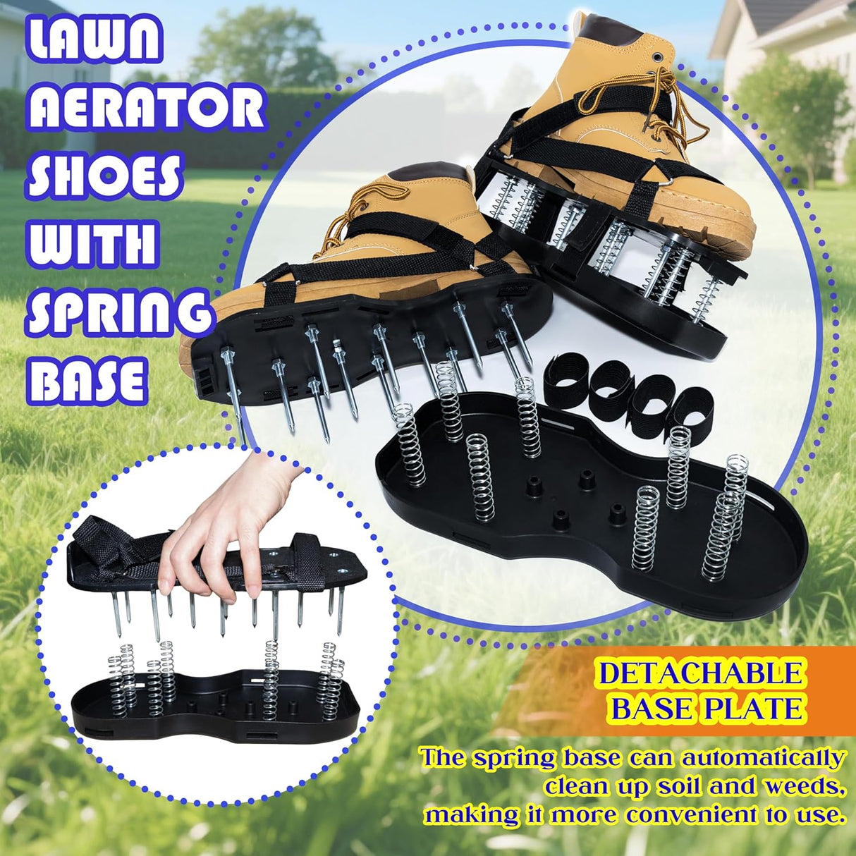 Lawn Aerator Shoes with Spring Base & Spikes: Adjustable Strap, Double-Layer Design for Healthy Lawns in Australian Gardens