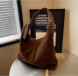 Leather Hobo Bags for Women Brown Purses Suede Purse Slouchy Tote Bag Suede Tote Bag Fall Winter Purses Handbag - Top-Down View