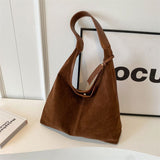 Leather Hobo Bags for Women Brown Purses Suede Purse Slouchy Tote Bag Suede Tote Bag Fall Winter Purses Handbag - Close-Up Angle