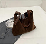 Leather Hobo Bags for Women Brown Purses Suede Purse Slouchy Tote Bag Suede Tote Bag Fall Winter Purses Handbag - Side View