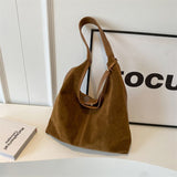 Leather Hobo Bags for Women Brown Purses Suede Purse Slouchy Tote Bag Suede Tote Bag Fall Winter Purses Handbag - Close-Up Angle