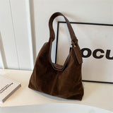 Leather Hobo Bags for Women Brown Purses Suede Purse Slouchy Tote Bag Suede Tote Bag Fall Winter Purses Handbag - Low Angle