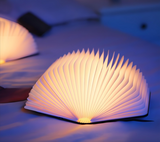 Christmas giftsRechargeable LED Book Night Light: Creative Folding Wooden Lamp with Magnetic Design for Bedrooms & Gifting(Walnut Red,XL) - 45-Degree Angle