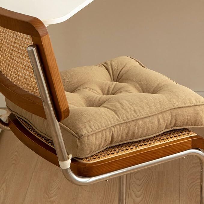 43×43×6cm Linen Cotton Thick Seat Cushion: Plush, Solid-Colour, for Office & Home Chairs, Aussie Comfort Essential（Bean Coffee）