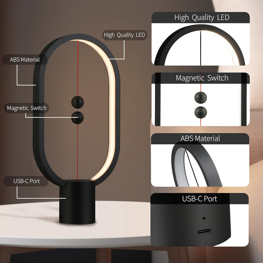 Black Magnetic Balance LED Table Lamp: USB-Powered, Dimmable Eye-Care Light with Award-Winning Design for Australian Homes & Offices