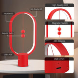 Red Magnetic Balance LED Table Lamp: USB-Powered, Dimmable Eye-Care Light with Award-Winning Design for Australian Homes & Offices - Front View