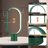 Green Magnetic Balance LED Table Lamp: USB-Powered, Dimmable Eye-Care Light with Award-Winning Design for Australian Homes & Offices - Front View