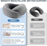 Travel Pillows for Airplanes,Memory Foam Neck Pillow for Traveling,Smooth & Cooling Fabric Plane Pillow for Long Flight,Ideal for Travels,Airplanes,Offices,Cars (Gray, Standard-Broad Fit) - Front View