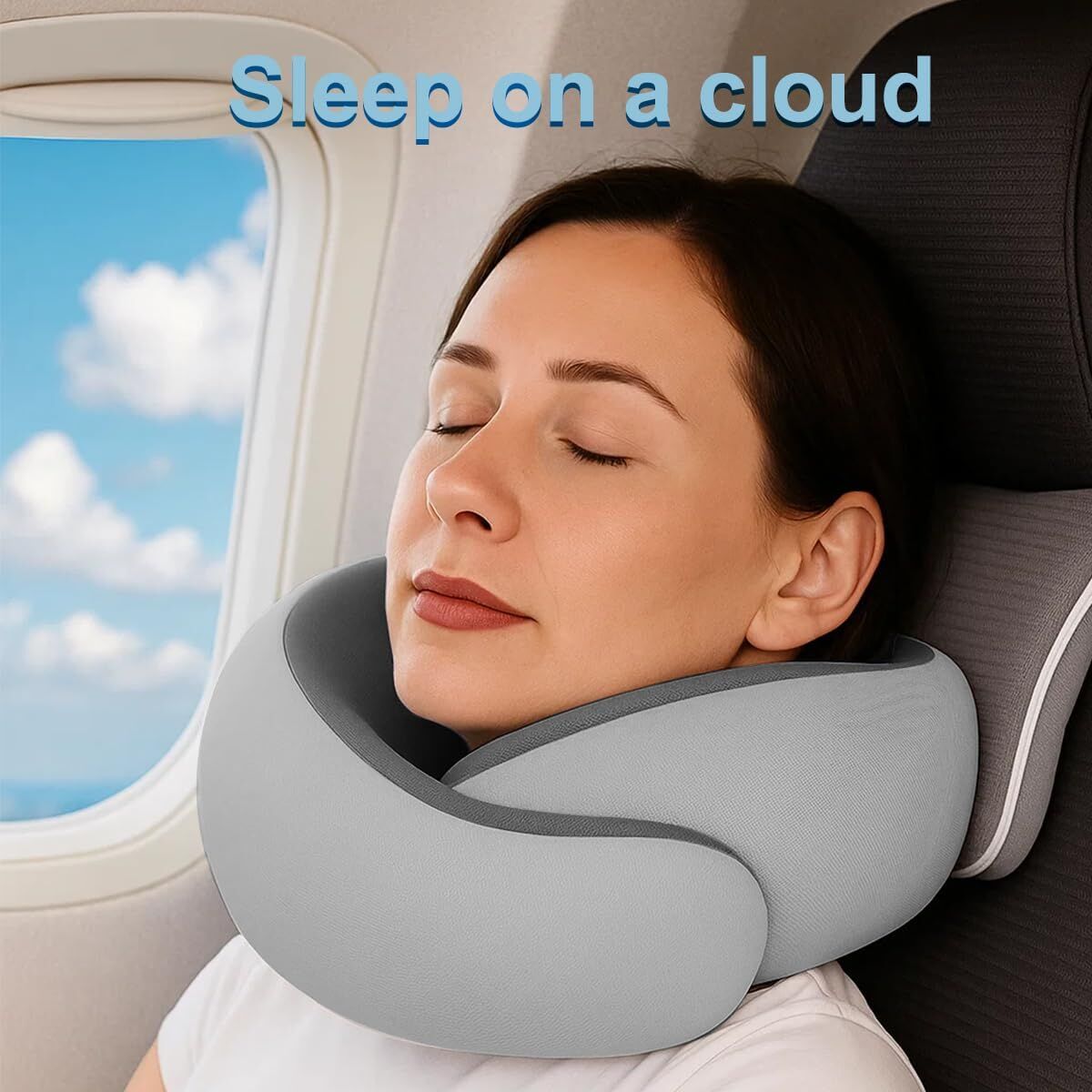 Travel Pillows for Airplanes,Memory Foam Neck Pillow for Traveling,Smooth & Cooling Fabric Plane Pillow for Long Flight,Ideal for Travels,Airplanes,Offices,Cars (Gray, Standard-Broad Fit)