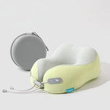 Cooling Memory Foam Neck Pillow for Travel-U-Shaped Ergonomic Travel Pillow for Adults,Flight Neck Pillow with Portable Case,Breathable Ice Silk Cover,Slow Rebound Support for Airplane,Car - Close-Up Angle