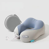 Cooling Memory Foam Neck Pillow for Travel-U-Shaped Ergonomic Travel Pillow for Adults,Flight Neck Pillow with Portable Case,Breathable Ice Silk Cover,Slow Rebound Support for Airplane,Car - Close-Up Angle