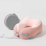 Cooling Memory Foam Neck Pillow for Travel-U-Shaped Ergonomic Travel Pillow for Adults,Flight Neck Pillow with Portable Case,Breathable Ice Silk Cover,Slow Rebound Support for Airplane,Car - Low Angle