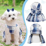 pet products Dog Dress Bowknot Harness Leash Set for Small Dogs Girl Cute Plaid Dog Dress Pearls Bow Tie Spring Summer Princess Clothes Birthday Holiday Doggie Outfits for Puppy Cats Girl Apparel - Extra Image