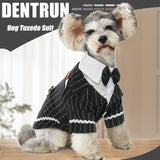 pet products Dog Cat Tuxedo Suit with Bow Tie - Formal Black & White Striped Pet Costume Shirt, Elegant Wedding Outfit Birthday Party Attire for Maltese Dachshund Yorkie Puppies Shih Tzu Small Medium Dogs and cats - Side View
