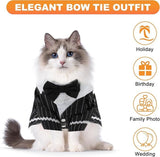 pet products Dog Cat Tuxedo Suit with Bow Tie - Formal Black & White Striped Pet Costume Shirt, Elegant Wedding Outfit Birthday Party Attire for Maltese Dachshund Yorkie Puppies Shih Tzu Small Medium Dogs and cats - 45-Degree Angle