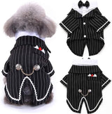 pet products Dog Cat Tuxedo Suit with Bow Tie - Formal Black & White Striped Pet Costume Shirt, Elegant Wedding Outfit Birthday Party Attire for Maltese Dachshund Yorkie Puppies Shih Tzu Small Medium Dogs and cats - Side View