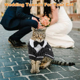 pet products Dog Cat Tuxedo Suit with Bow Tie - Formal Black & White Striped Pet Costume Shirt, Elegant Wedding Outfit Birthday Party Attire for Maltese Dachshund Yorkie Puppies Shih Tzu Small Medium Dogs and cats - Rear View