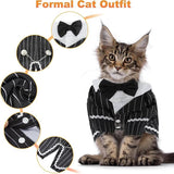 pet products Dog Cat Tuxedo Suit with Bow Tie - Formal Black & White Striped Pet Costume Shirt, Elegant Wedding Outfit Birthday Party Attire for Maltese Dachshund Yorkie Puppies Shih Tzu Small Medium Dogs and cats - Rear View