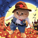 pet products Small Dog Cowboy Costume with Hat 2pcs Funny Halloween Chucky Costumes Cool West Cowboy Uniform Puppy Denim Overalls Western Cosplay Sheriff Outfits Cat Apparel - Low Angle