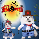 pet products Small Dog Cowboy Costume with Hat 2pcs Funny Halloween Chucky Costumes Cool West Cowboy Uniform Puppy Denim Overalls Western Cosplay Sheriff Outfits Cat Apparel - Top-Down View