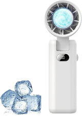 Portable Handheld Turbo Fan with Cooling Tech, Digital Display, 100-Speed Control, Rechargeable 4-in-1 Personal Fan for Travel, Outdoor, Office (White