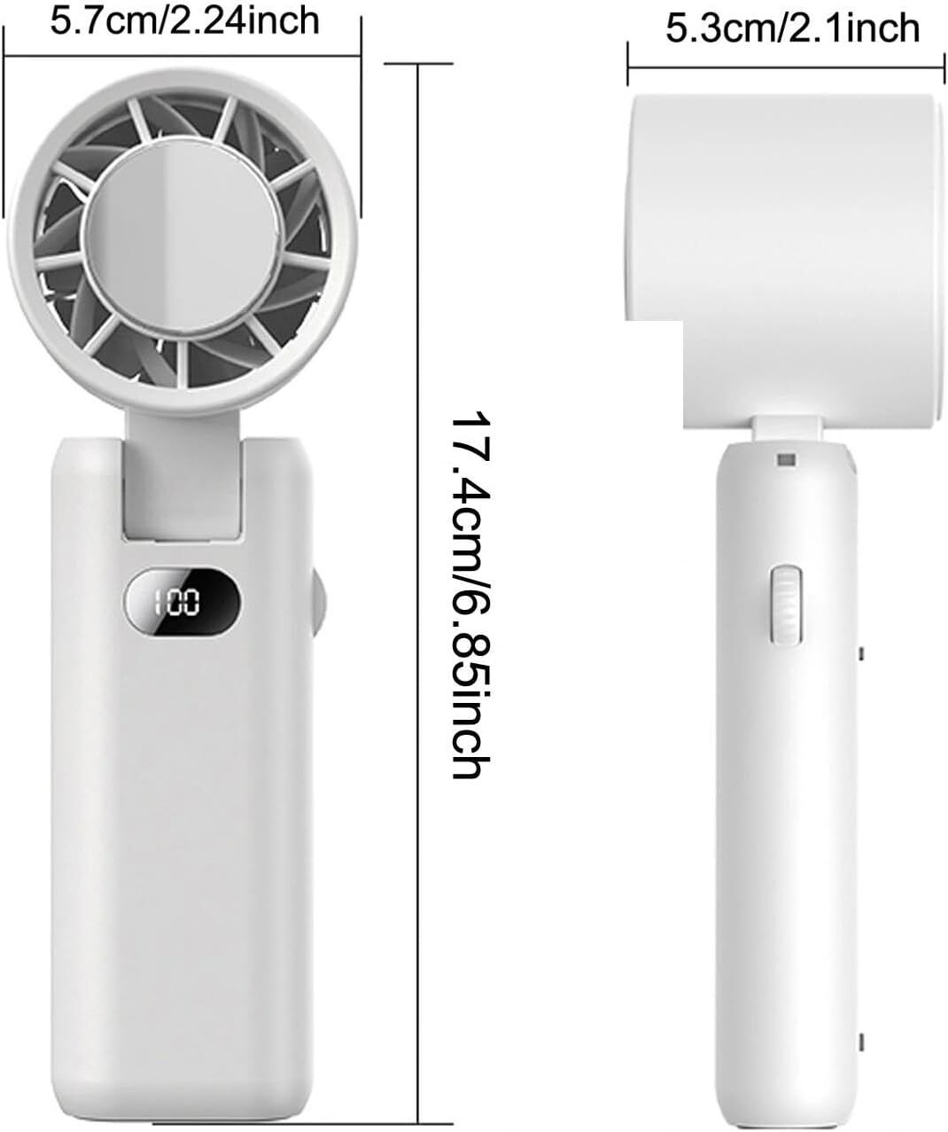 Portable Handheld Turbo Fan with Cooling Tech, Digital Display, 100-Speed Control, Rechargeable 4-in-1 Personal Fan for Travel, Outdoor, Office (White