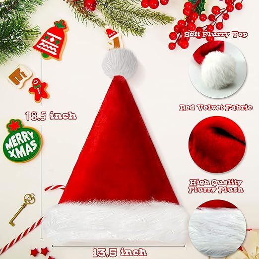 3Pack Christmas Santa Hats for Adults - Extra Thicken Velvet Santa Claus Hats for Women Men Fluffy Plush Xmas Hats Christmas Party Supplies New Year's Eve Party Hats for Adults Teenagers
