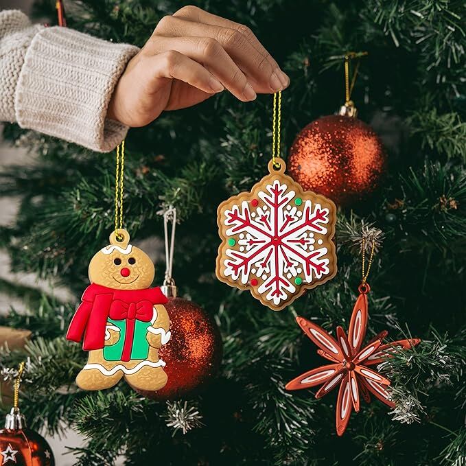 12pcs Christmas Ornaments Cute Snowman Xmas Tree Decorations Santa Claus Plastic Figurines Ornaments with Sugar Cookie House for Christmas Tree