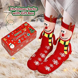 4 Pairs Christmas Socks, Crazy Holiday Hand Holding Socks Funny Christmas Stocking Stuffers - Top-Down View