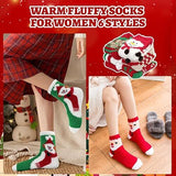 Christmas Socks - 6 Pairs Cozy Warm Fluffy Plush Bed Socks for Women, Girls - Cute Coral Fleece Xmas Indoor - Top-Down View