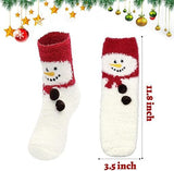 Christmas Socks - 6 Pairs Cozy Warm Fluffy Plush Bed Socks for Women, Girls - Cute Coral Fleece Xmas Indoor - 45-Degree Angle