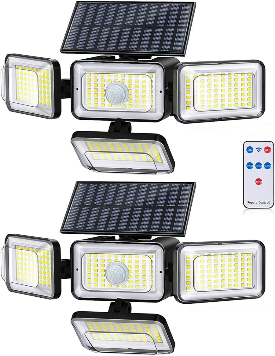 Solar Motion Sensor Outdoor Lights (2-Pack) with 288 LEDs & 2800LM: 270° Wide Angle, IP65 Waterproof, Remote-Controlled for Aussie Yards